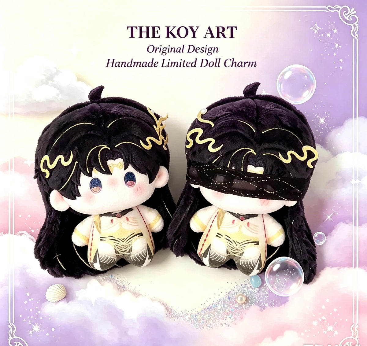 THE KOY ART Black Hair Gold Twin Cotton Doll Charm 10cm