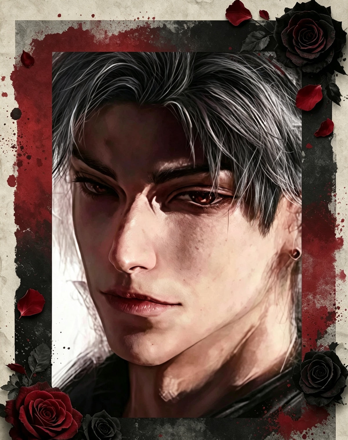 Sylus Poster Style 3 — close-up portrait with silver hair, original artwork by THE KOYI ART
