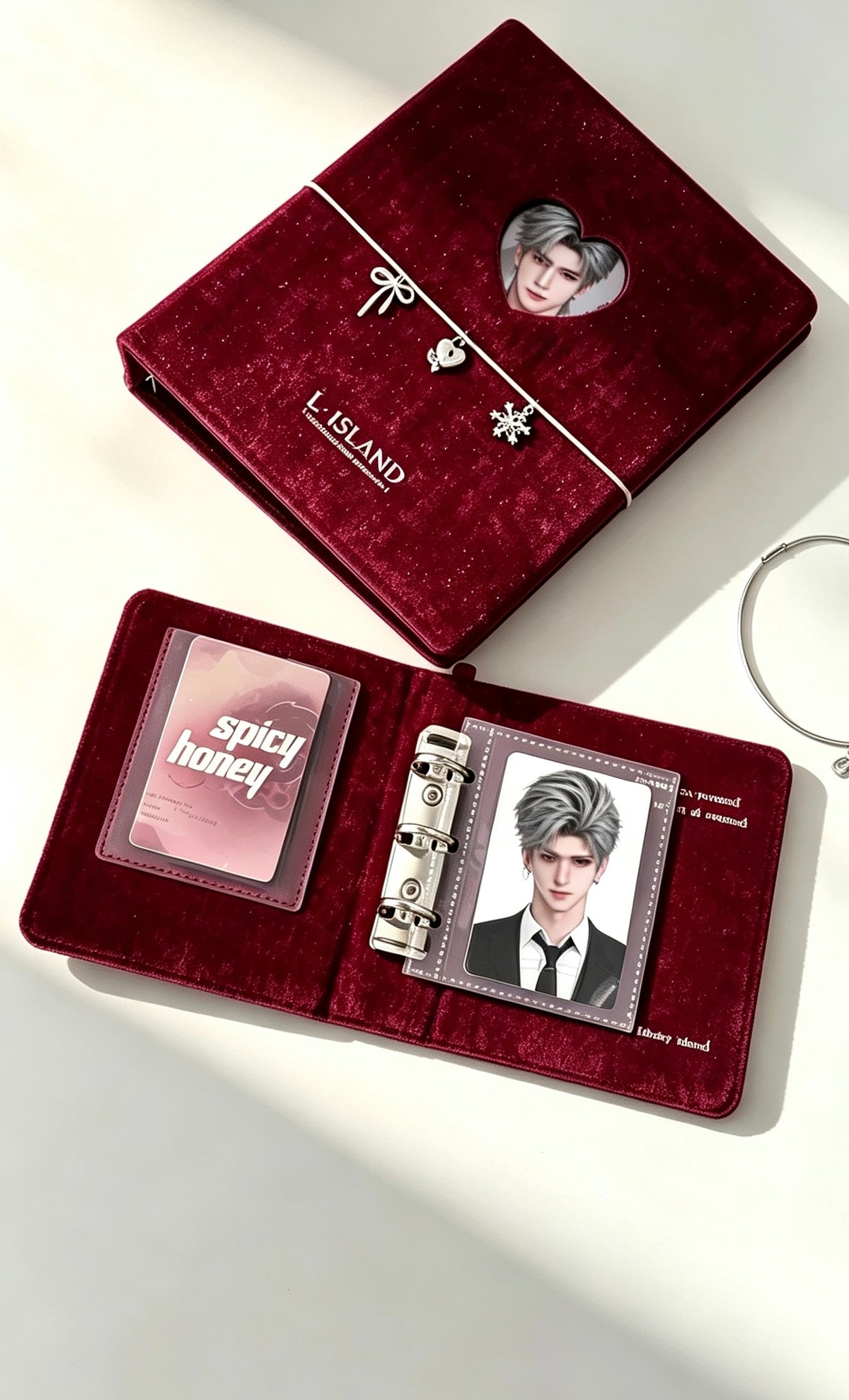 Artist Original Design Photo Card Binder — Burgundy Velvet A8 (25 Inner Pages Included)