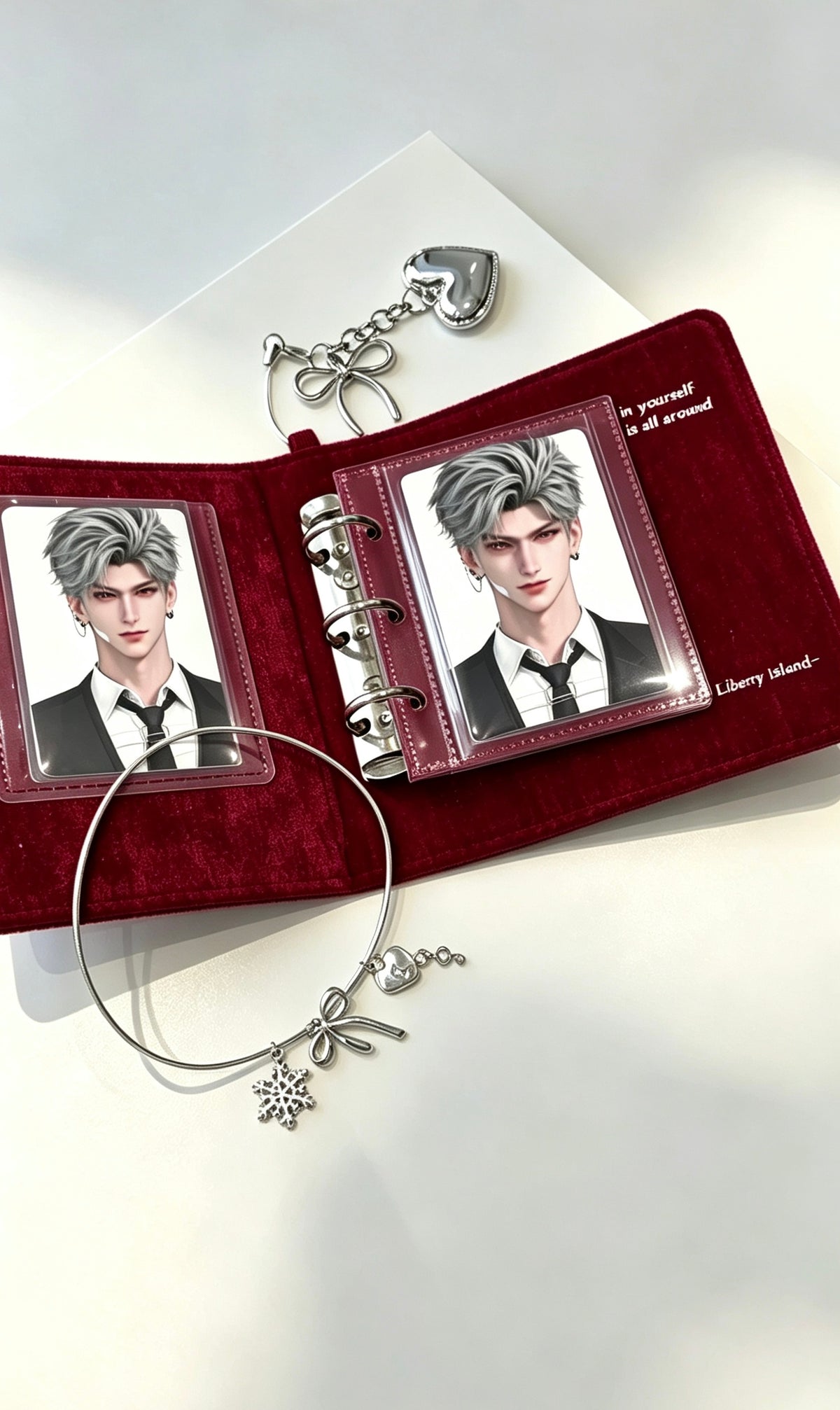 Artist Original Design Photo Card Binder — Burgundy Velvet A8 (25 Inner Pages Included)